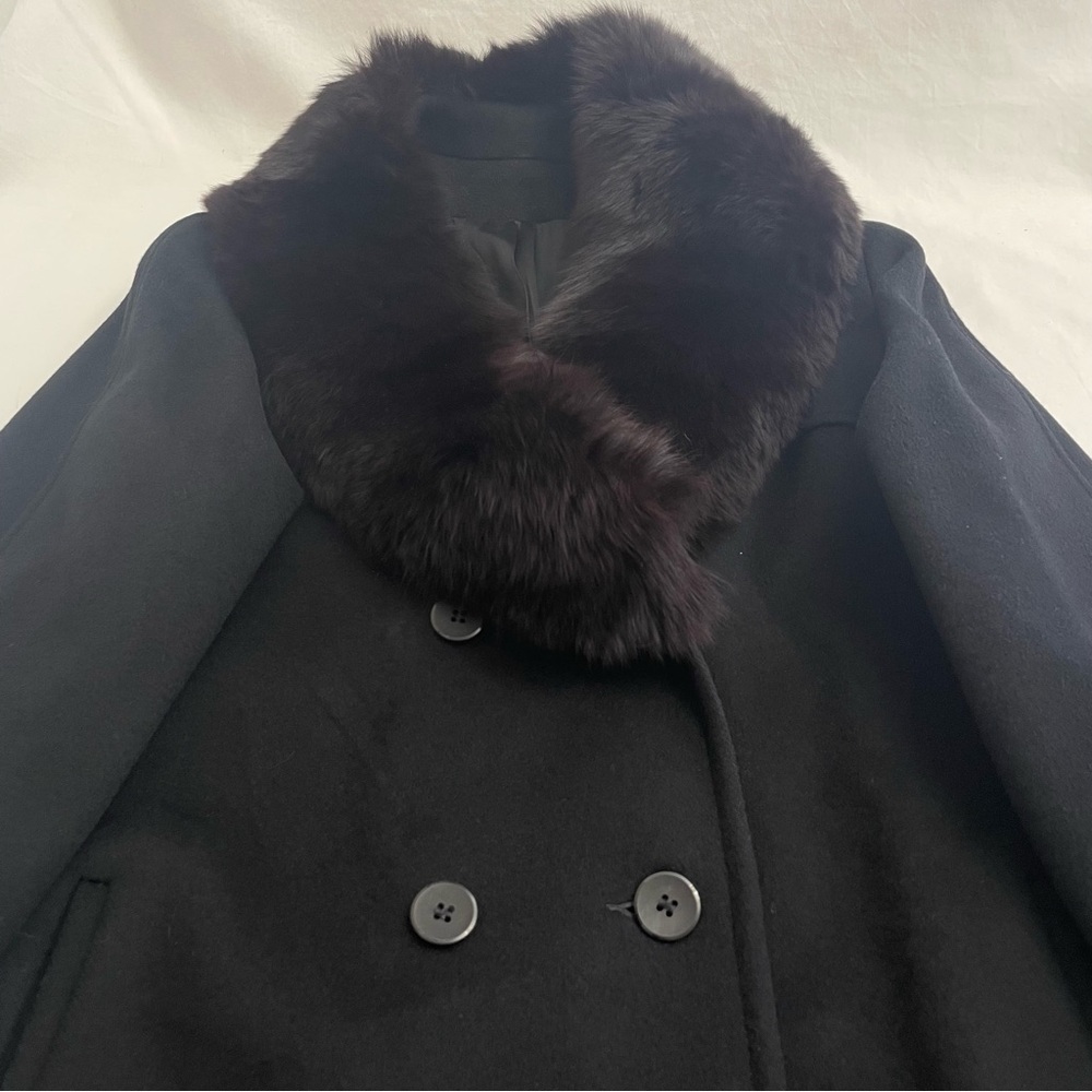 Vintage Denise For Windermere Wool Coat Real Fur Collar Black Women’s Size 14